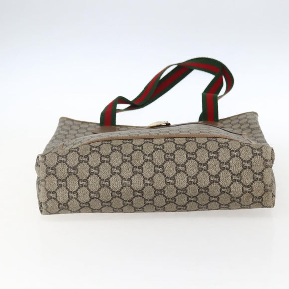 GUCCI GG Plus Supreme Web Sherry Line Tote Bag PVC Beige Rot Auth 172313