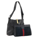 GUCCI Sherry Line Shoulder Bag Suede Leather 2 Set Black Navy Red Auth 172315-1