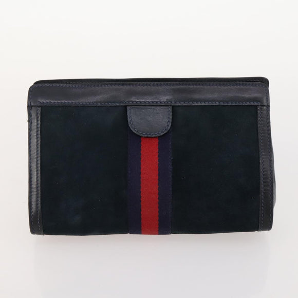 GUCCI Sherry Line Shoulder Bag Suede Leather 2 Set Black Navy Red Auth 172315