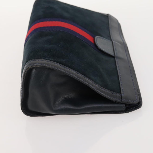 GUCCI Sherry Line Shoulder Bag Suede Leather 2 Set Black Navy Red Auth 172315