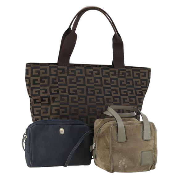 BALLY Dior Fendi Honeycomb Shoulder Bag Suede 3 Set Gray Navy black Auth 172316
