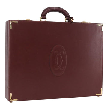 CARTIER Trunk case Must Line Trunk Leather Bordeaux Gold Auth 172317