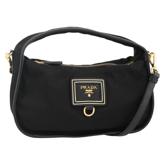 PRADA Hand Bag Nylon 2way Black Gold Auth 172342SAV