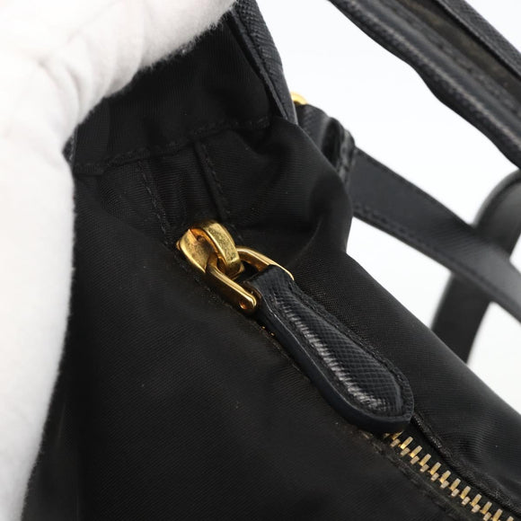 PRADA Hand Bag Nylon 2way Black Gold Auth 172342SAV
