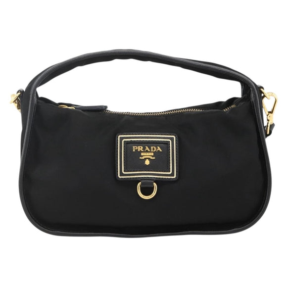 PRADA Hand Bag Nylon 2way Black Gold Auth 172342SAV