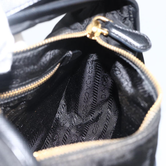 PRADA Hand Bag Nylon 2way Black Gold Auth 172342SAV