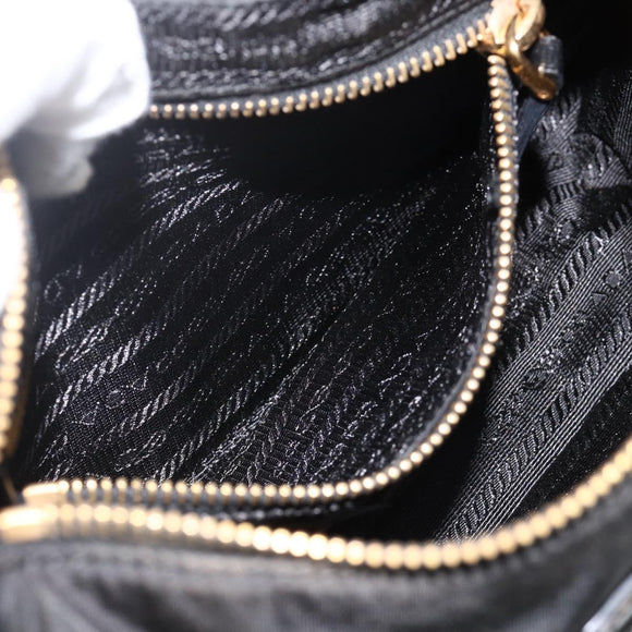 PRADA Hand Bag Nylon 2way Black Gold Auth 172342SAV