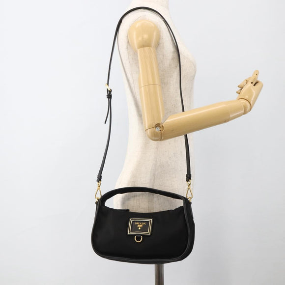 PRADA Hand Bag Nylon 2way Black Gold Auth 172342SAV