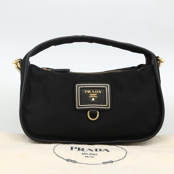PRADA Hand Bag Nylon 2way Black Gold Auth 172342SAV