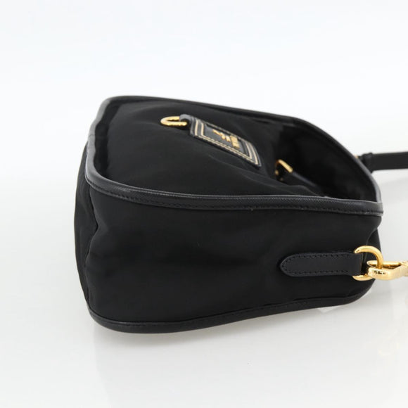 PRADA Hand Bag Nylon 2way Black Gold Auth 172342SAV
