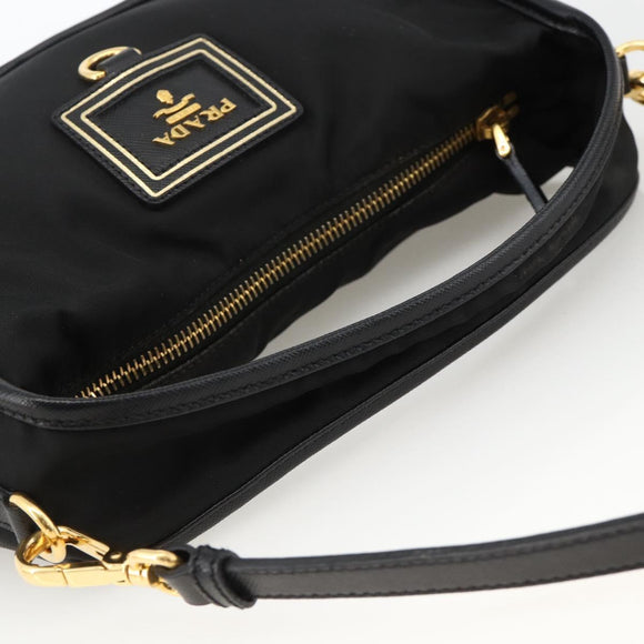 PRADA Hand Bag Nylon 2way Black Gold Auth 172342SAV