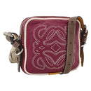 LOEWE Anagram Shoulder Bag Leather Silver Red Auth 172343V-1