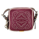 LOEWE Anagram Shoulder Bag Leather Silver Red Auth 172343V-13