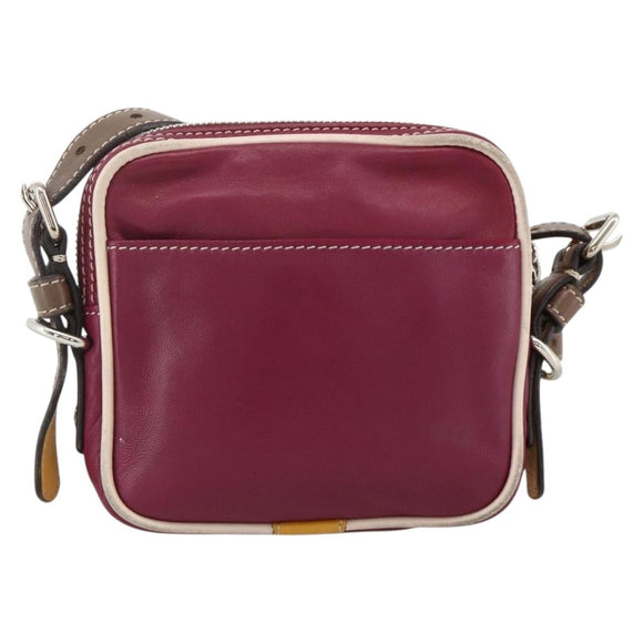 LOEWE Anagram Shoulder Bag Leather Silver Red Auth 172343V