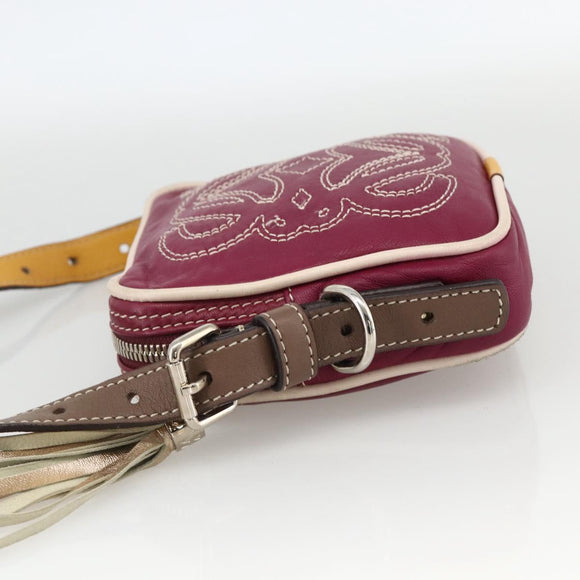 LOEWE Anagram Shoulder Bag Leather Silver Red Auth 172343V