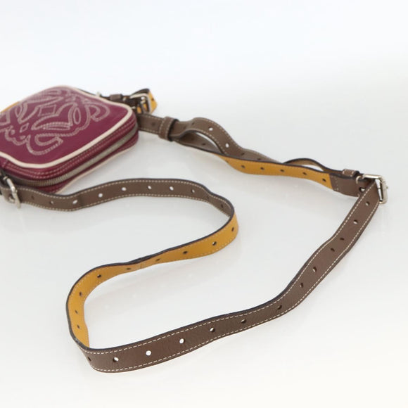 LOEWE Anagram Shoulder Bag Leather Silver Red Auth 172343V