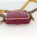 LOEWE Anagram Shoulder Bag Leather Silver Red Auth 172343V-5