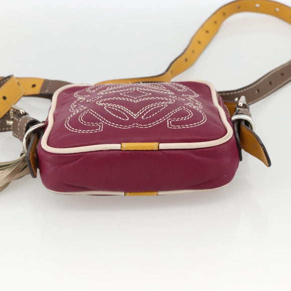 LOEWE Anagram Shoulder Bag Leather Silver Red Auth 172343V