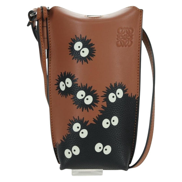 LOEWE Ghibli Collaboration Gate Pocket Bag Leather Brown Silver Auth 172347SM