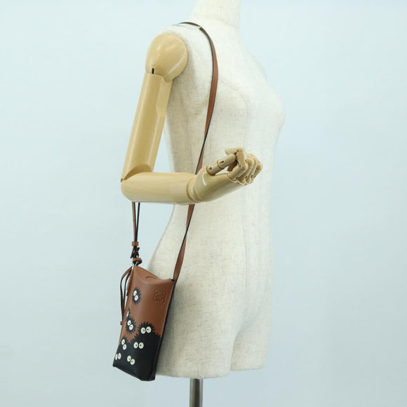 LOEWE Ghibli Collaboration Gate Pocket Bag Leather Brown Silver Auth 172347SM