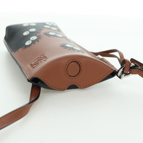 LOEWE Ghibli Collaboration Gate Pocket Bag Leather Brown Silver Auth 172347SM