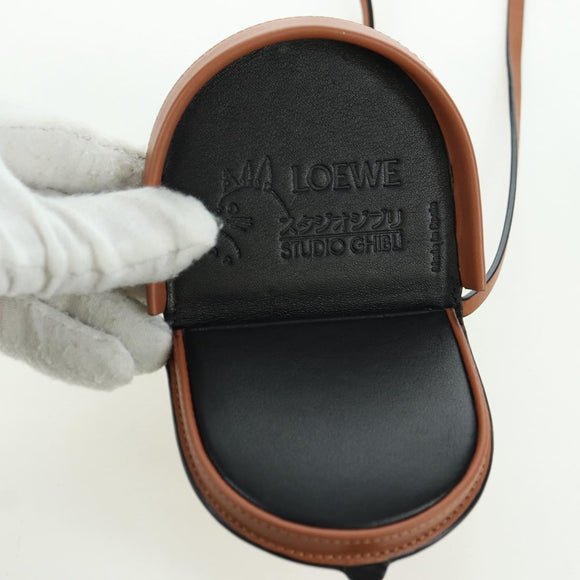 LOEWE Ghibli Collaboration Heel Pouch Mini Bag Leather Brown Auth 172348SM