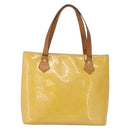 LOUIS VUITTON Monogram Vernis Houston Hand Bag Lime Yellow M91055 LV Auth 172363-13