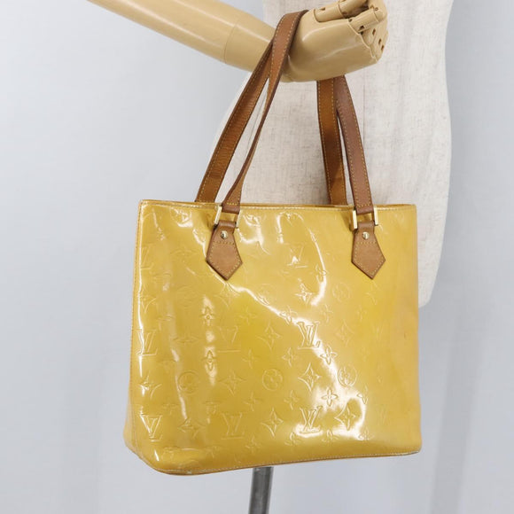 LOUIS VUITTON Monogram Vernis Houston Hand Bag Lime Yellow M91055 LV Auth 172363