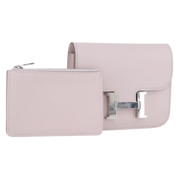 HERMES Constance Slim Wallet Leather Pink Silver Auth 172366SM