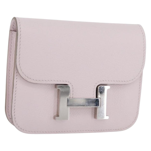 HERMES Constance Slim Wallet Leather Pink Silver Auth 172366SM