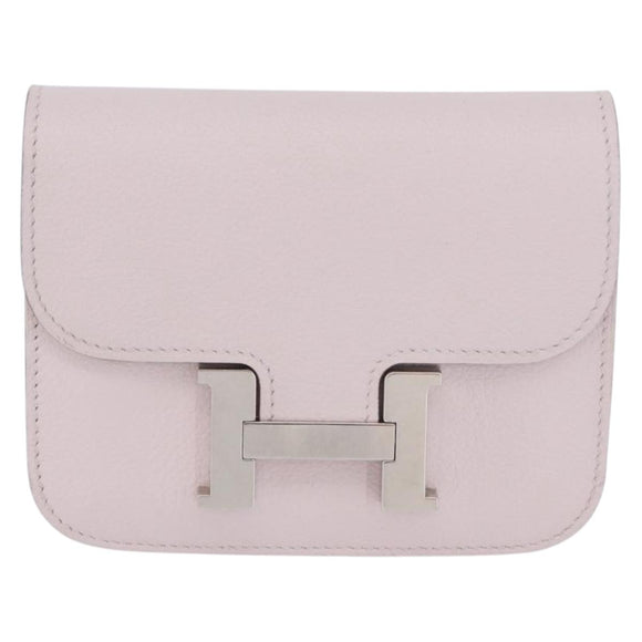 HERMES Constance Slim Wallet Leather Pink Silver Auth 172366SM