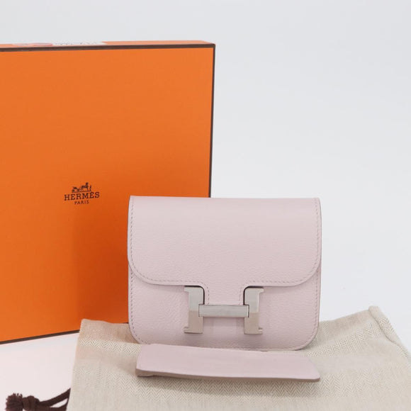 HERMES Constance Slim Wallet Leather Pink Silver Auth 172366SM