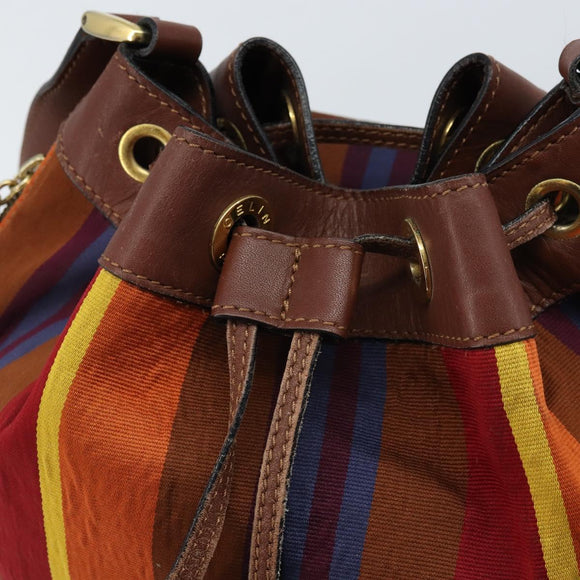 CELINE Shoulder Bag Canvas Multicolor Gold Auth 172371