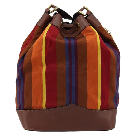 CELINE Shoulder Bag Canvas Multicolor Gold Auth 172371