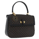 CELINE Circle Macadam Canvas Hand Bag PVC Leather Black Gold Auth 172374-1