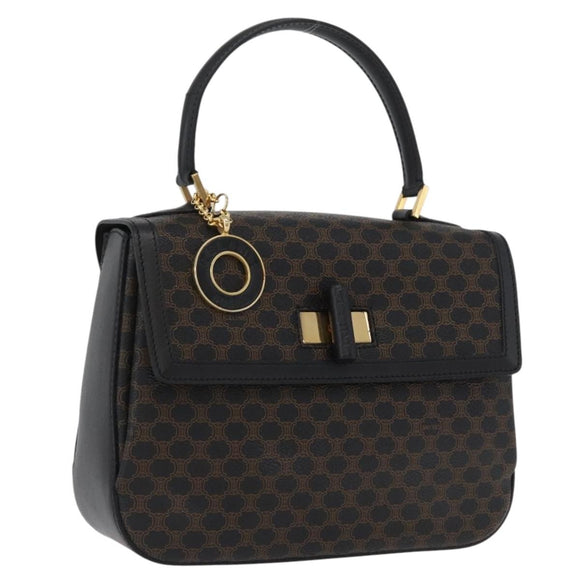 CELINE Circle Macadam Canvas Hand Bag PVC Leather Black Gold Auth 172374