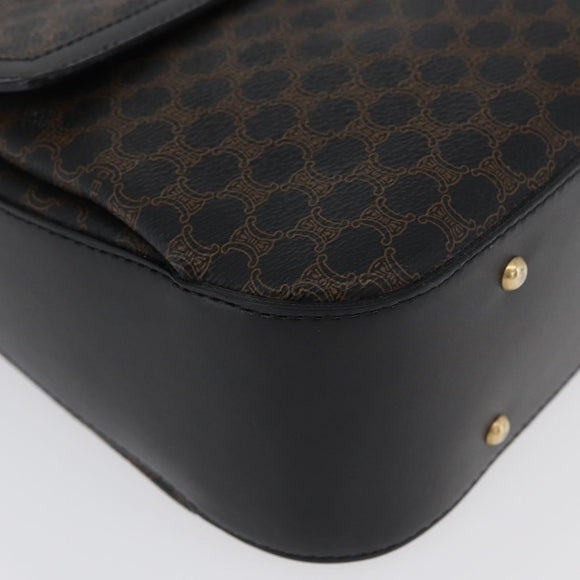 CELINE Circle Macadam Canvas Hand Bag PVC Leather Black Gold Auth 172374