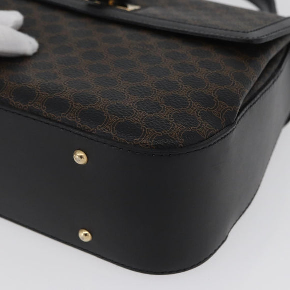 CELINE Circle Macadam Canvas Hand Bag PVC Leather Black Gold Auth 172374