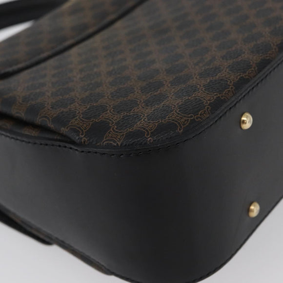 CELINE Circle Macadam Canvas Hand Bag PVC Leather Black Gold Auth 172374