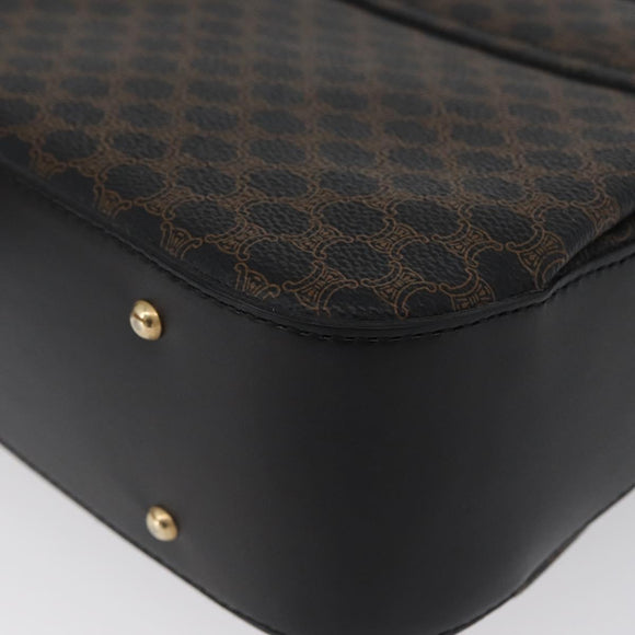 CELINE Circle Macadam Canvas Hand Bag PVC Leather Black Gold Auth 172374