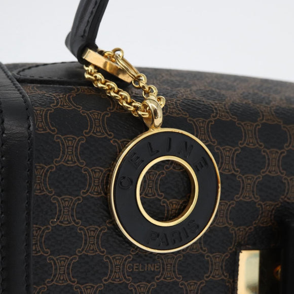 CELINE Circle Macadam Canvas Hand Bag PVC Leather Black Gold Auth 172374