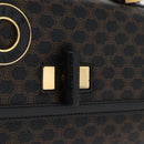 CELINE Circle Macadam Canvas Hand Bag PVC Leather Black Gold Auth 172374-18