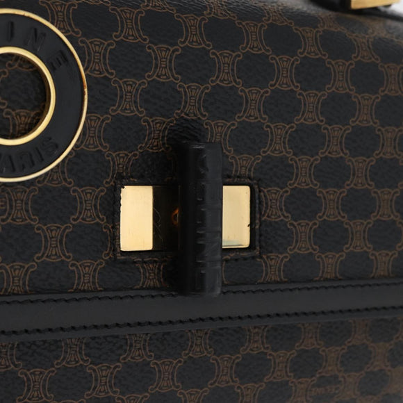 CELINE Circle Macadam Canvas Hand Bag PVC Leather Black Gold Auth 172374