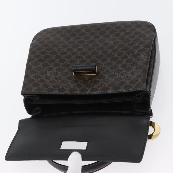 CELINE Circle Macadam Canvas Hand Bag PVC Leather Black Gold Auth 172374