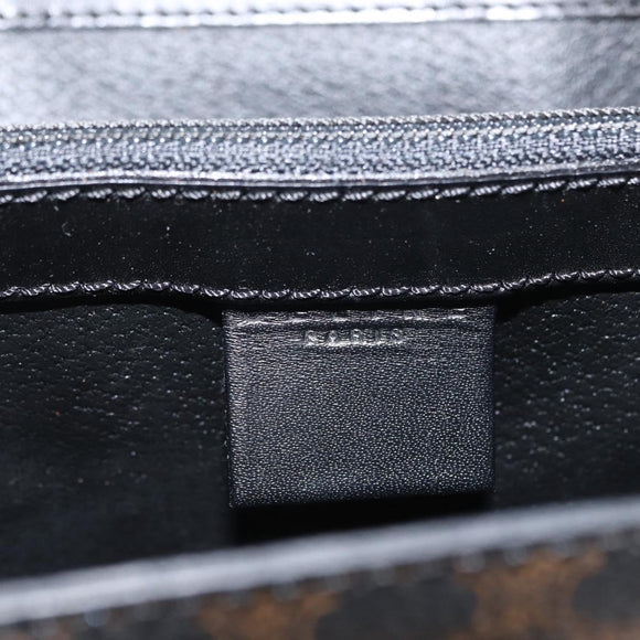 CELINE Circle Macadam Canvas Hand Bag PVC Leather Black Gold Auth 172374