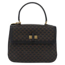 CELINE Circle Macadam Canvas Hand Bag PVC Leather Black Gold Auth 172374-13
