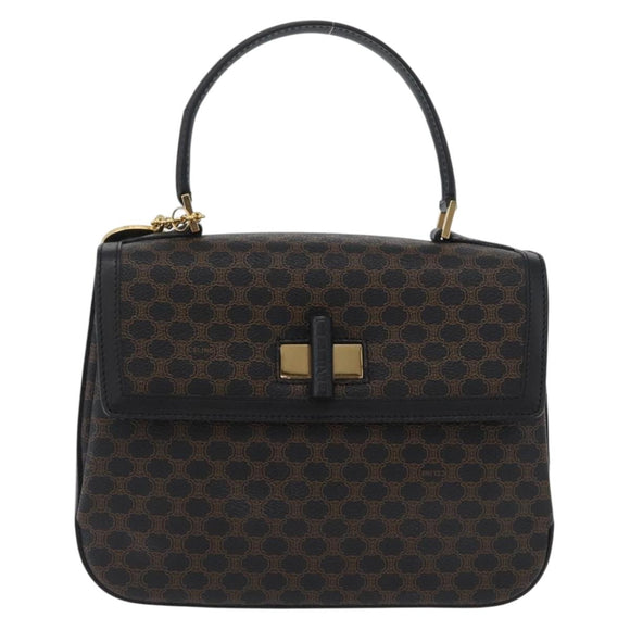 CELINE Circle Macadam Canvas Hand Bag PVC Leather Black Gold Auth 172374