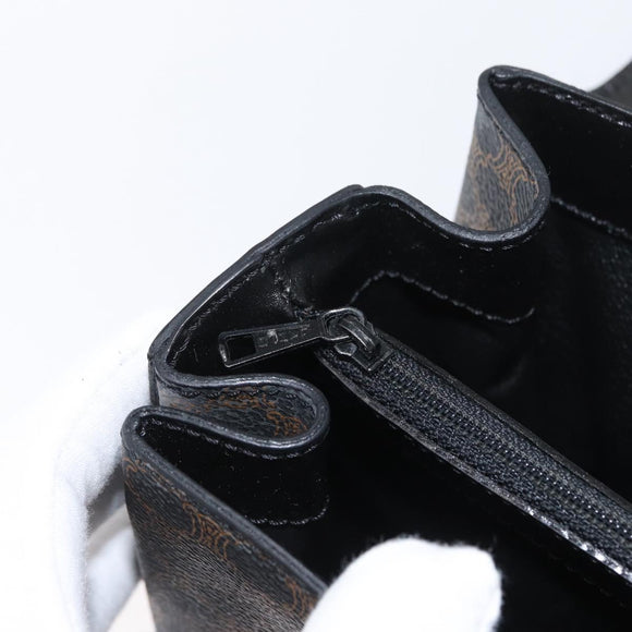 CELINE Circle Macadam Canvas Hand Bag PVC Leather Black Gold Auth 172374