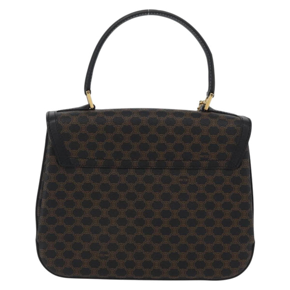 CELINE Circle Macadam Canvas Hand Bag PVC Leather Black Gold Auth 172374