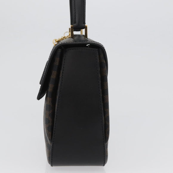 CELINE Circle Macadam Canvas Hand Bag PVC Leather Black Gold Auth 172374